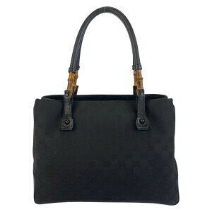 Gucci Tote Bag Bamboo GG Black Handbag Leather Canvas